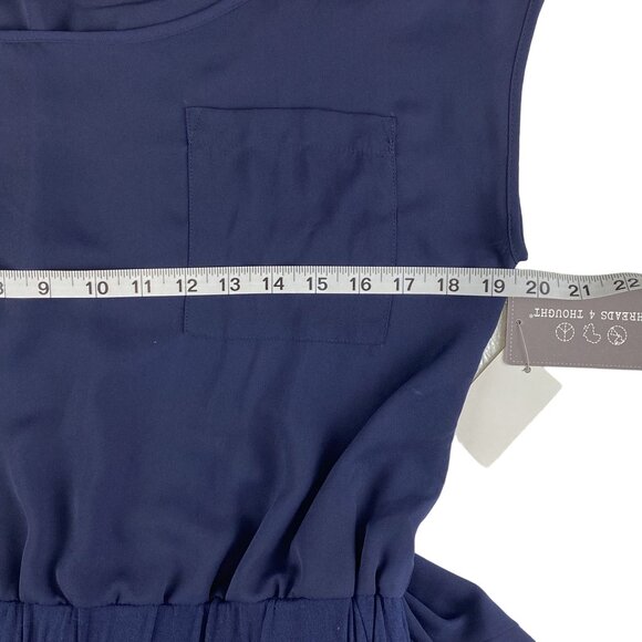 Threads 4 Thought Navy Blue Womens L Classic Preppy Cinched Waist  Lined Dress - Picture 8 of 13